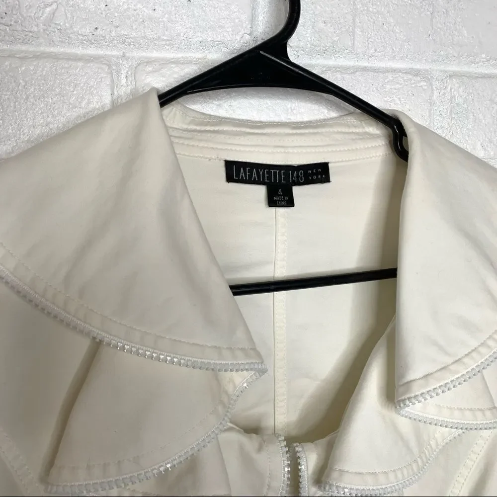 Lafayette 148 Hillary jacket white‎ ruffled zip 4